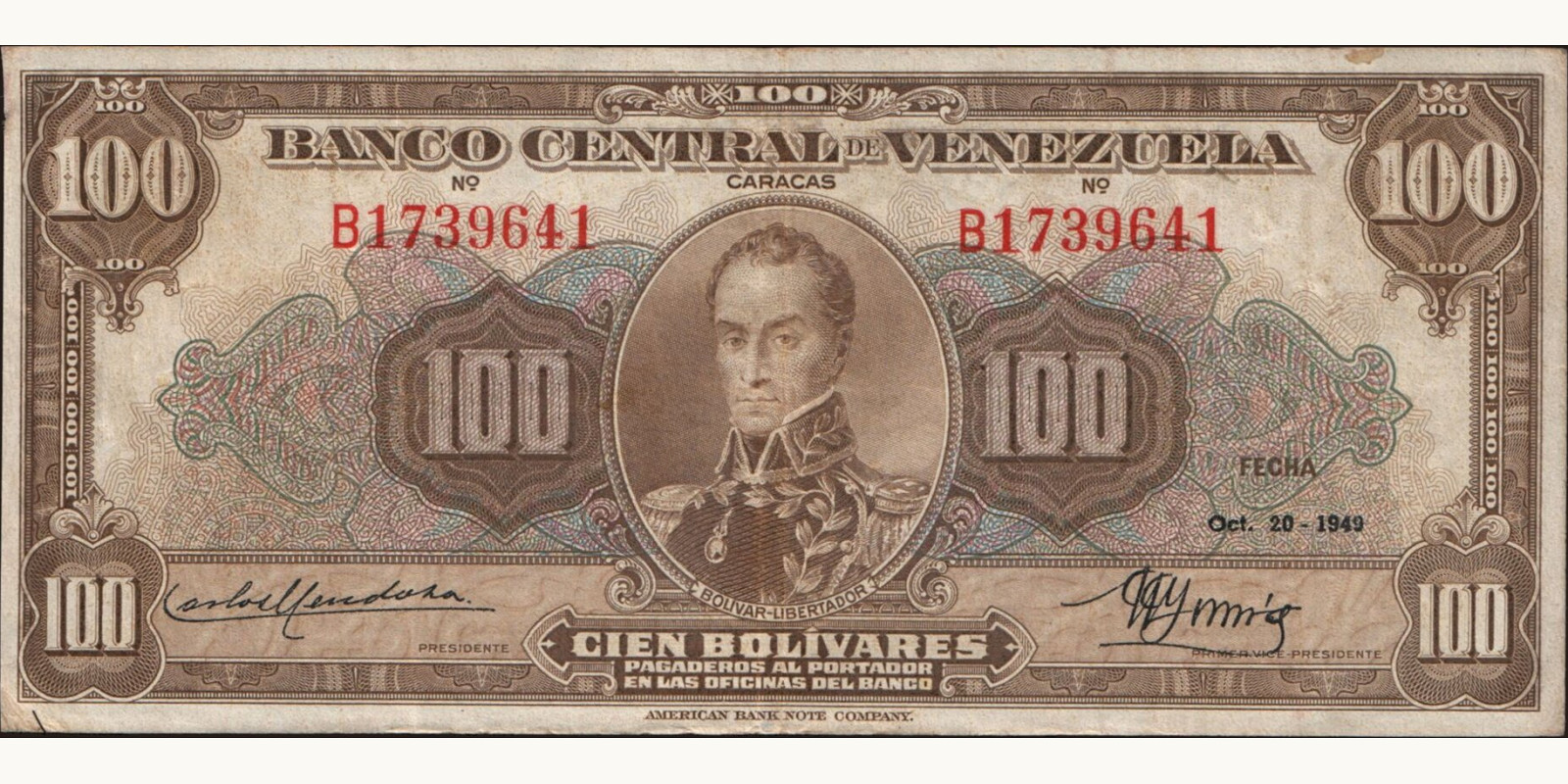 100 bolivars 1949