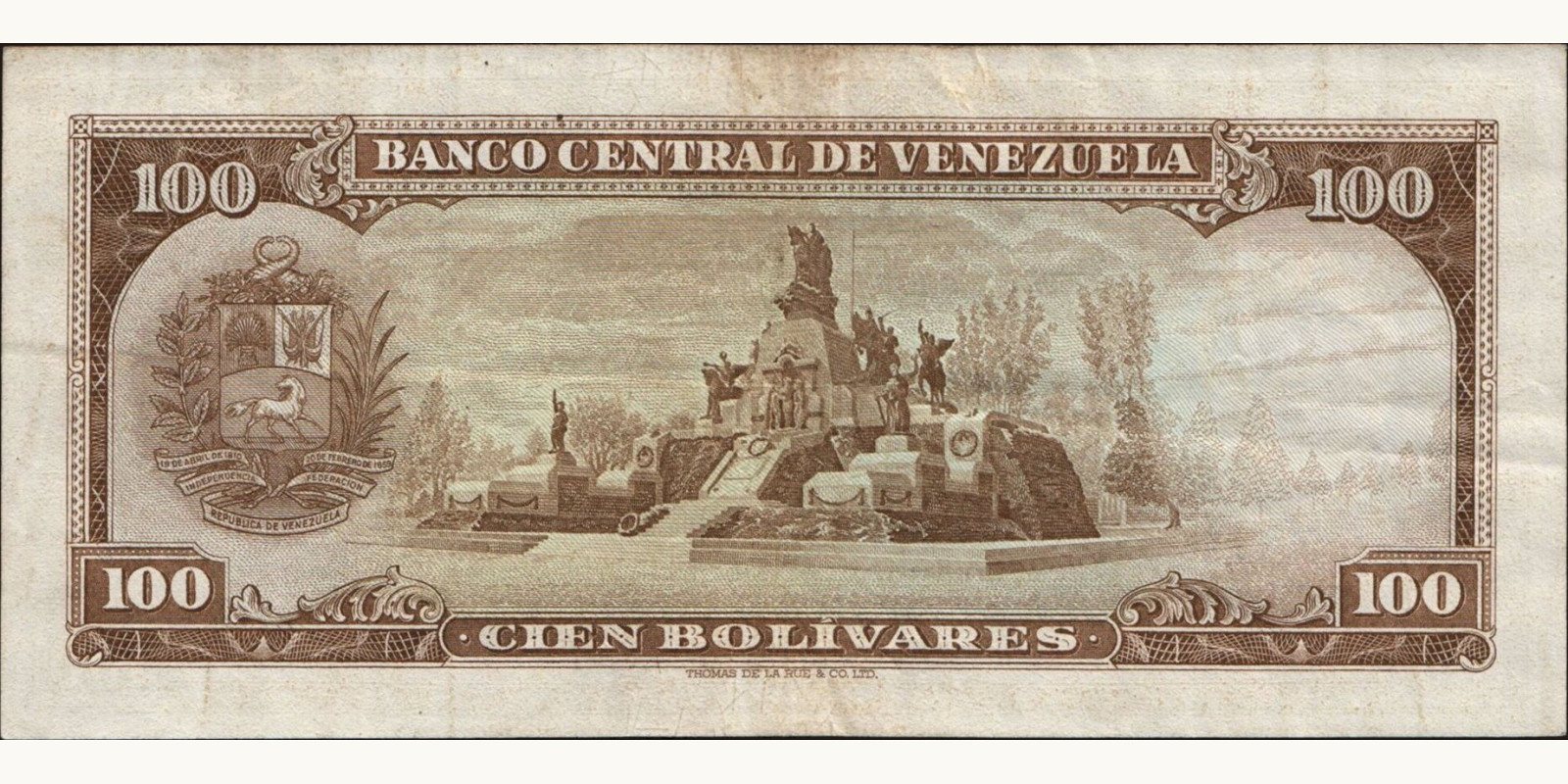 100 bolivars Венесуэла 1967 — Оборотная сторона