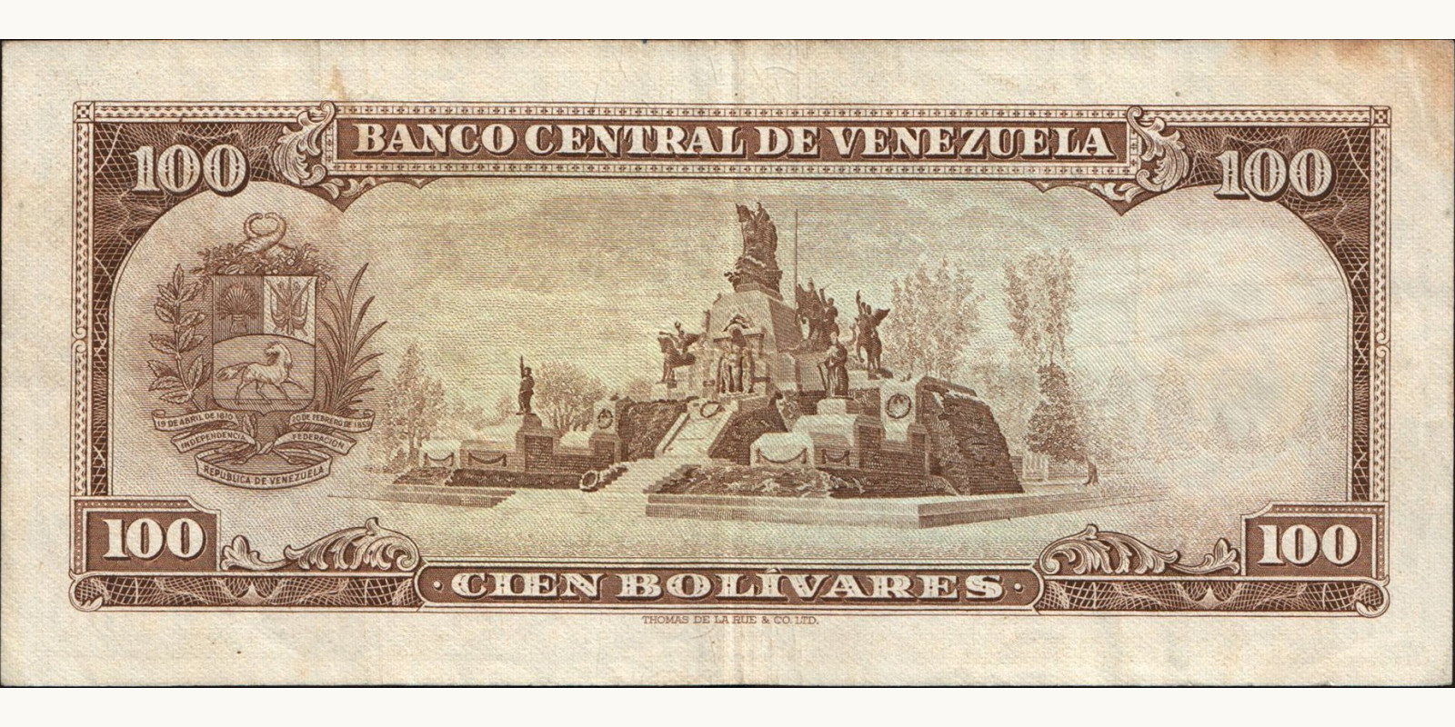 100 bolivars Венесуэла 1971 — Оборотная сторона