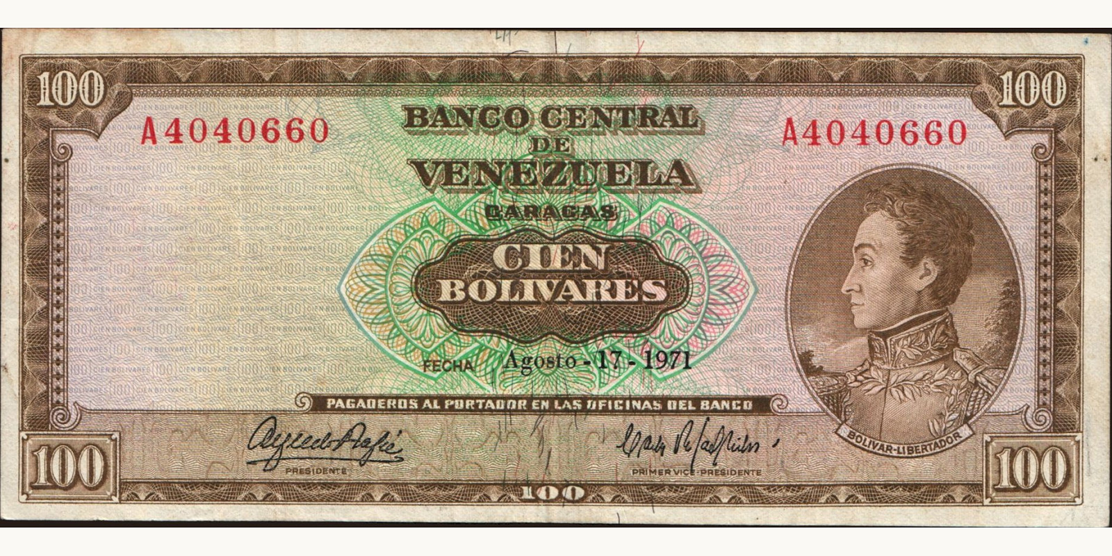 100 bolivars 1971