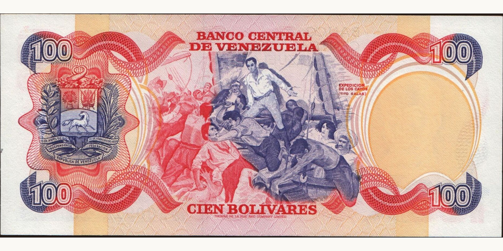 100 bolivars Venezuela 1980 — Back side