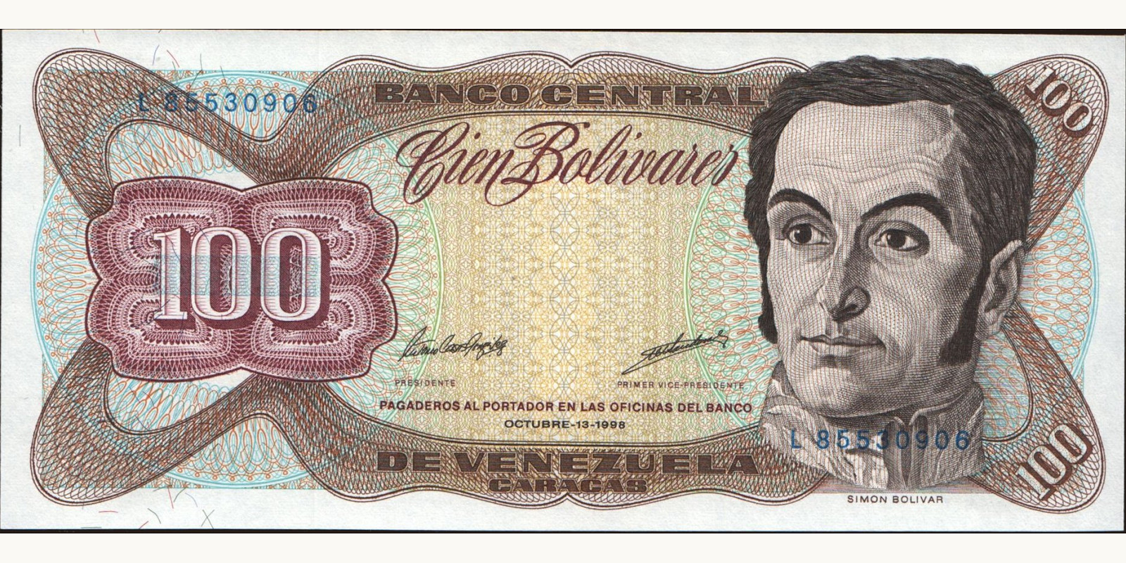 100 bolivars Венесуэла 1998 — Лицевая сторона