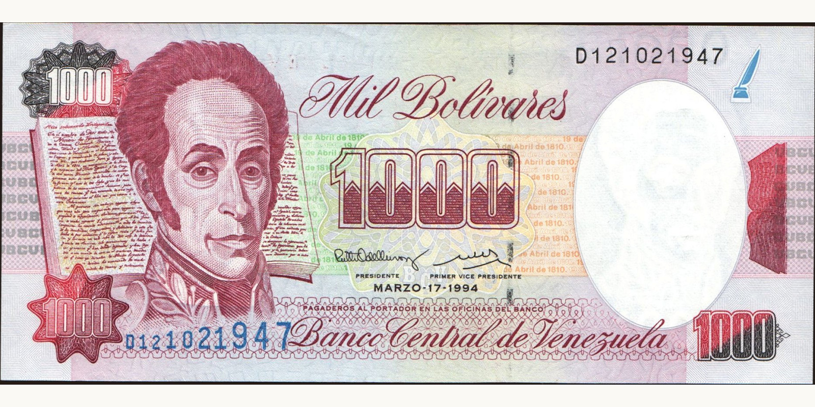 1000 bolivars 1994