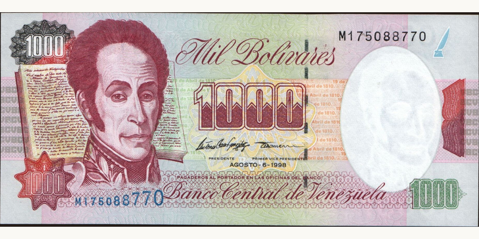 1000 bolivars Венесуэла 1998 — Лицевая сторона