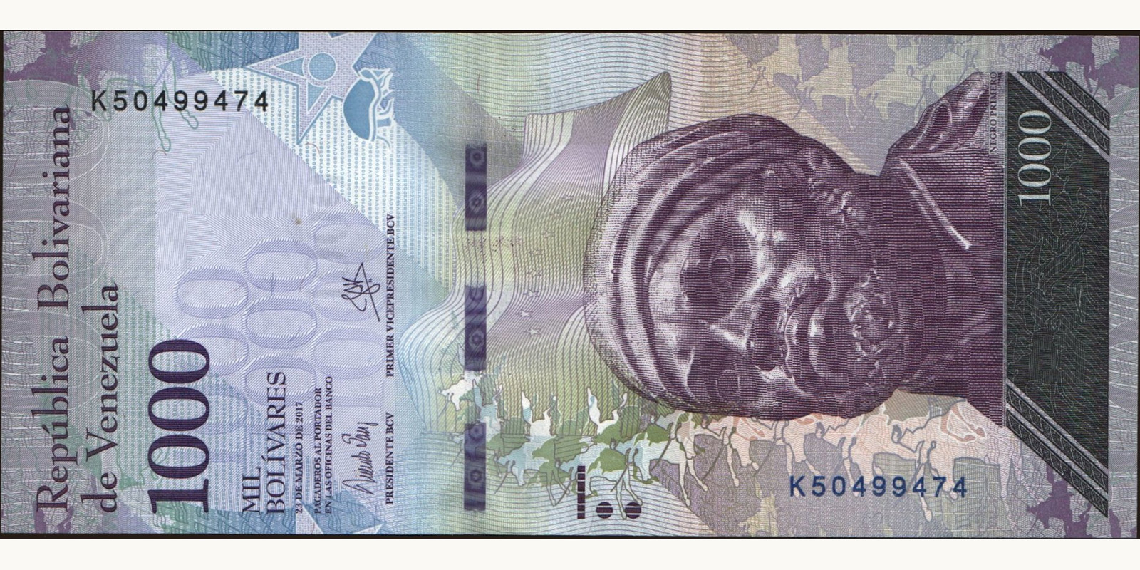 1000 bolivars Венесуэла 2017 — Лицевая сторона