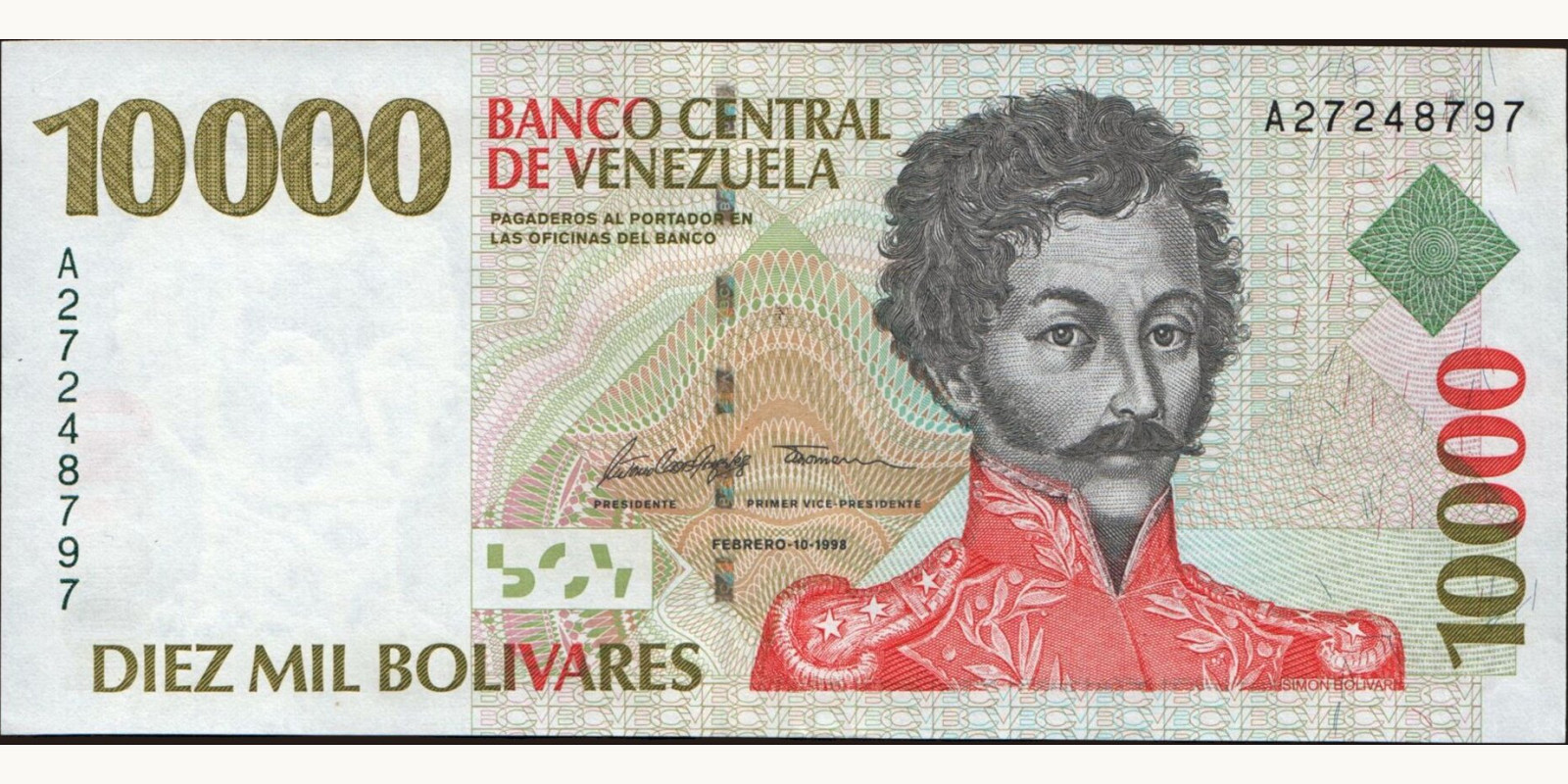 10000 bolivars Венесуэла 1998 — Лицевая сторона