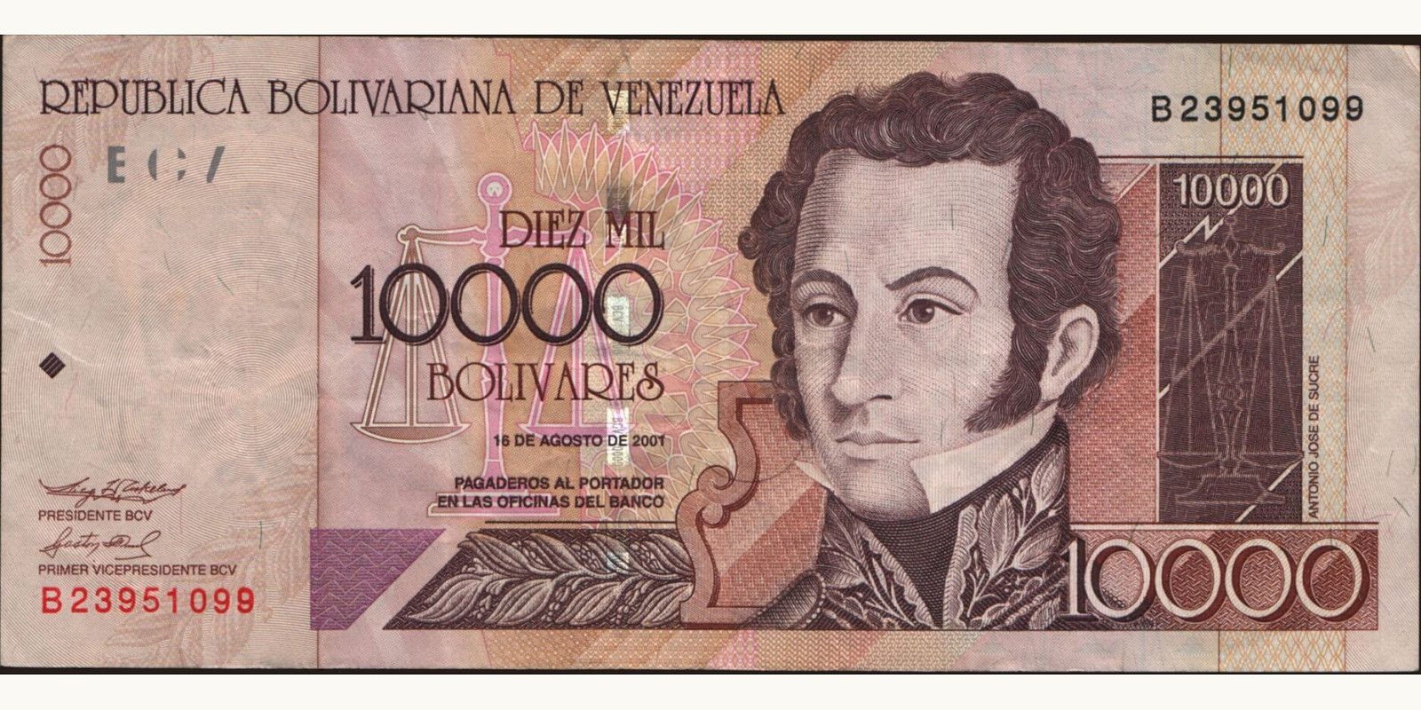 10000 bolivars Венесуэла 2001 — Лицевая сторона