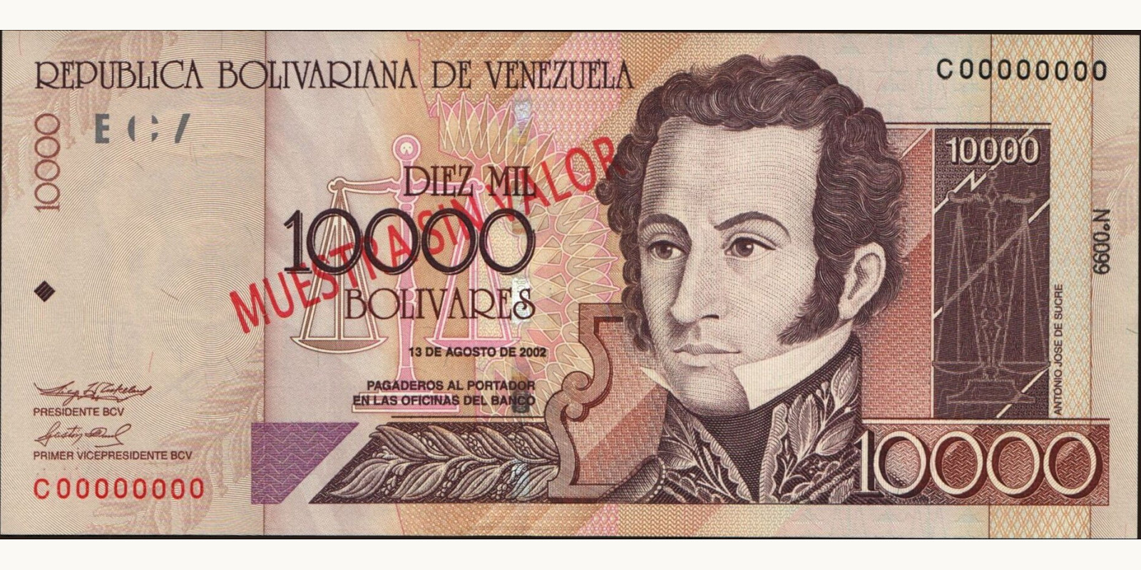 10000 bolivars Venezuela 2002 — Front side
