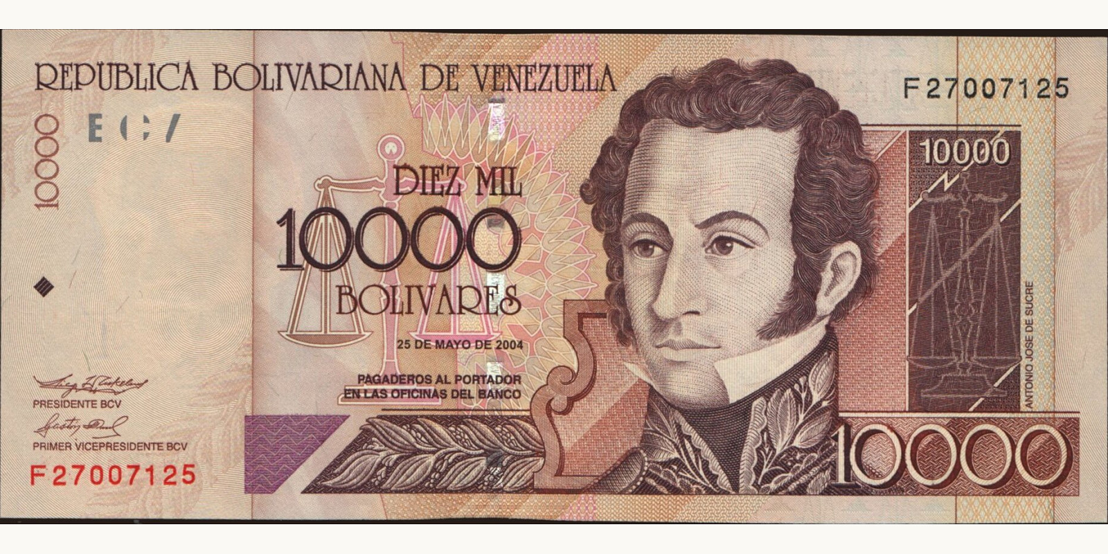10000 bolivars Венесуэла 2004 — Лицевая сторона
