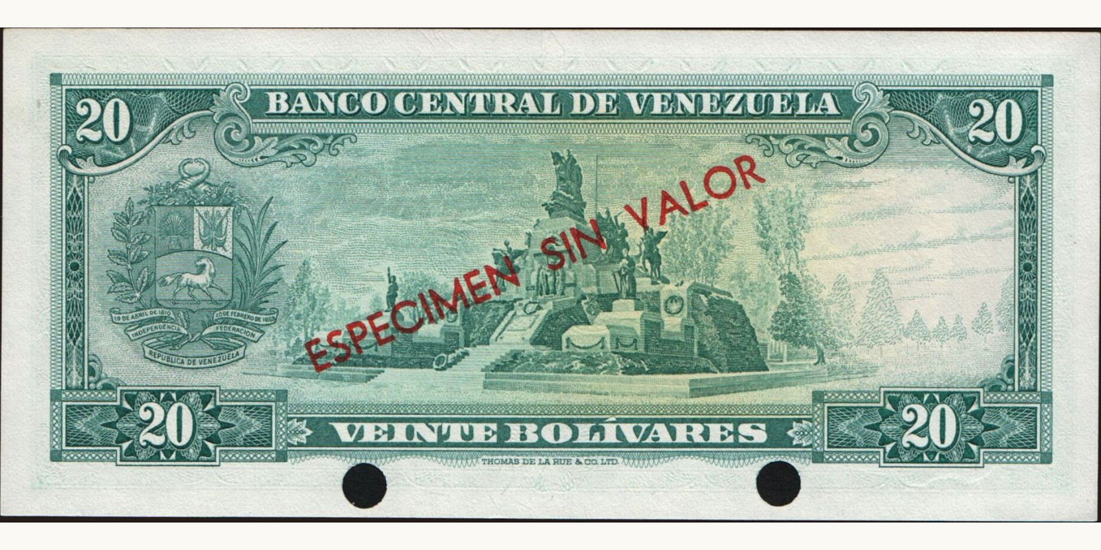 20 bolivars Venezuela 1967 — Back side