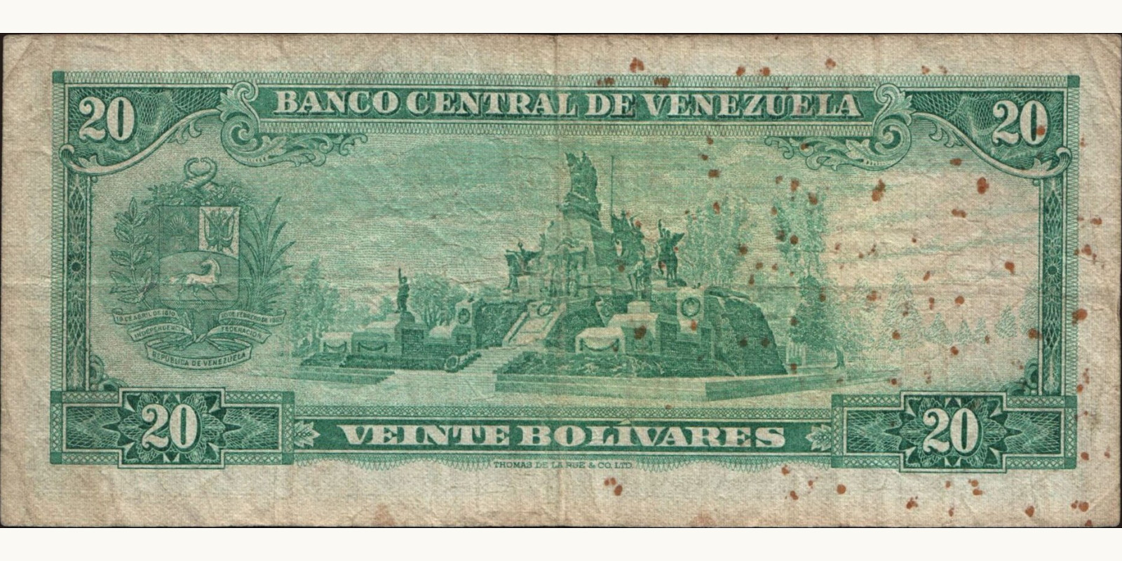 20 bolivars Venezuela 1970 — Back side