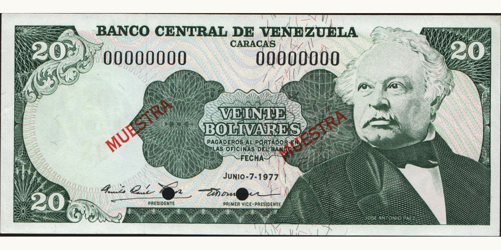 20 bolivars Венесуэла 1977 — Лицевая сторона
