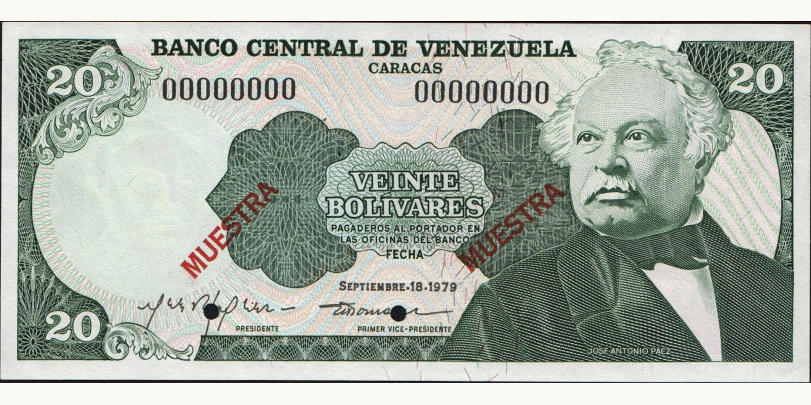 20 bolivars Венесуэла 1979 — Лицевая сторона