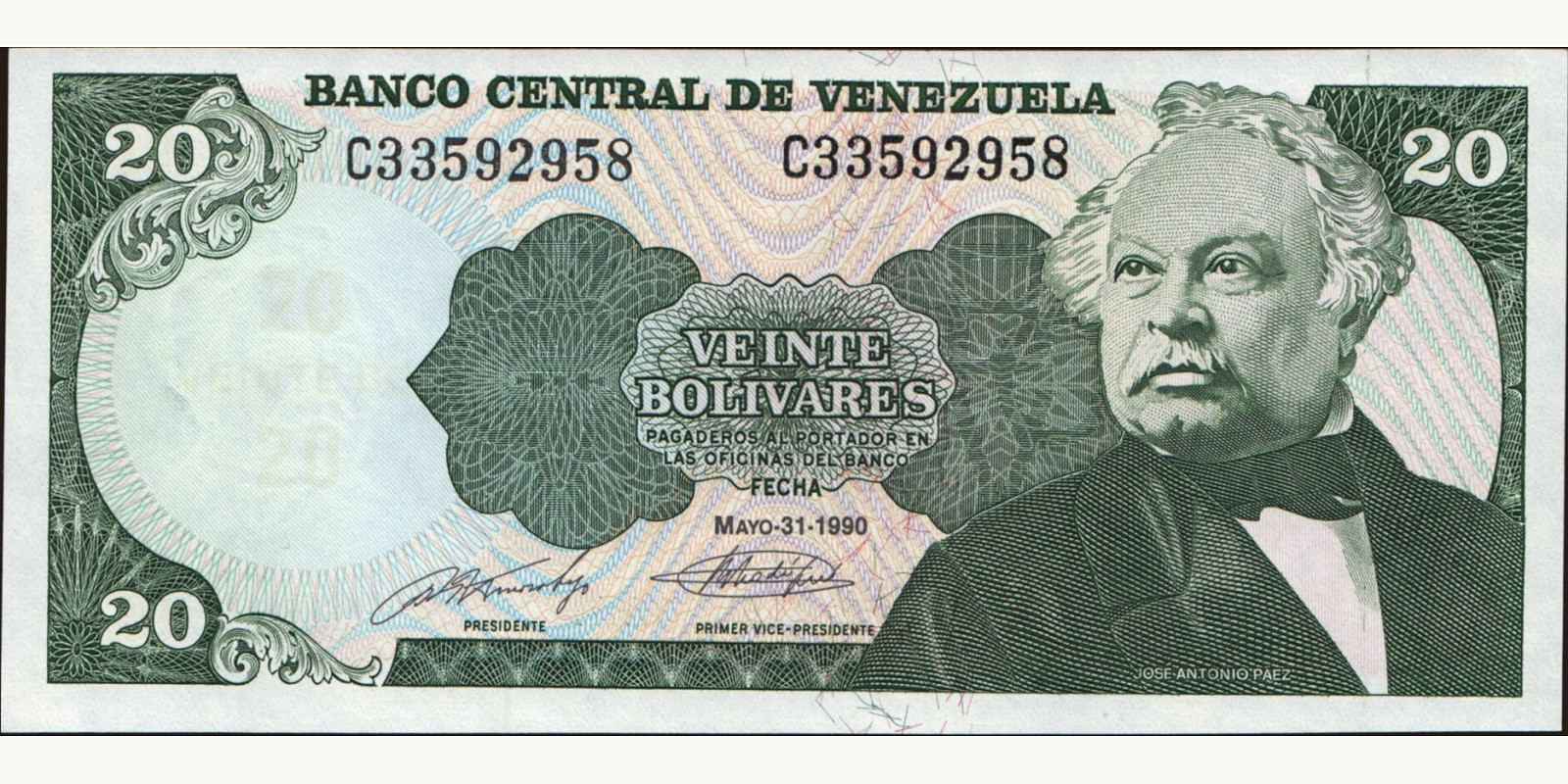 20 bolivars Венесуэла 1990 — Лицевая сторона
