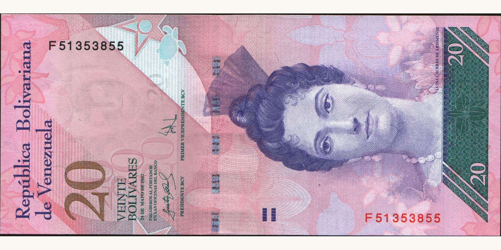 20 bolivars Venezuela 2007 — Front side