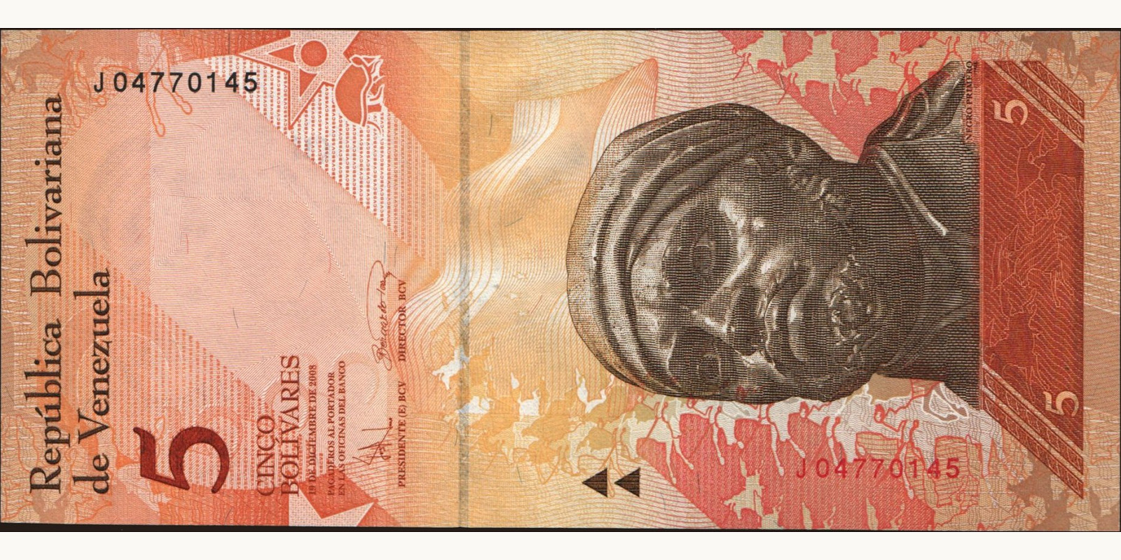 5 bolivars Venezuela 2008 — Front side