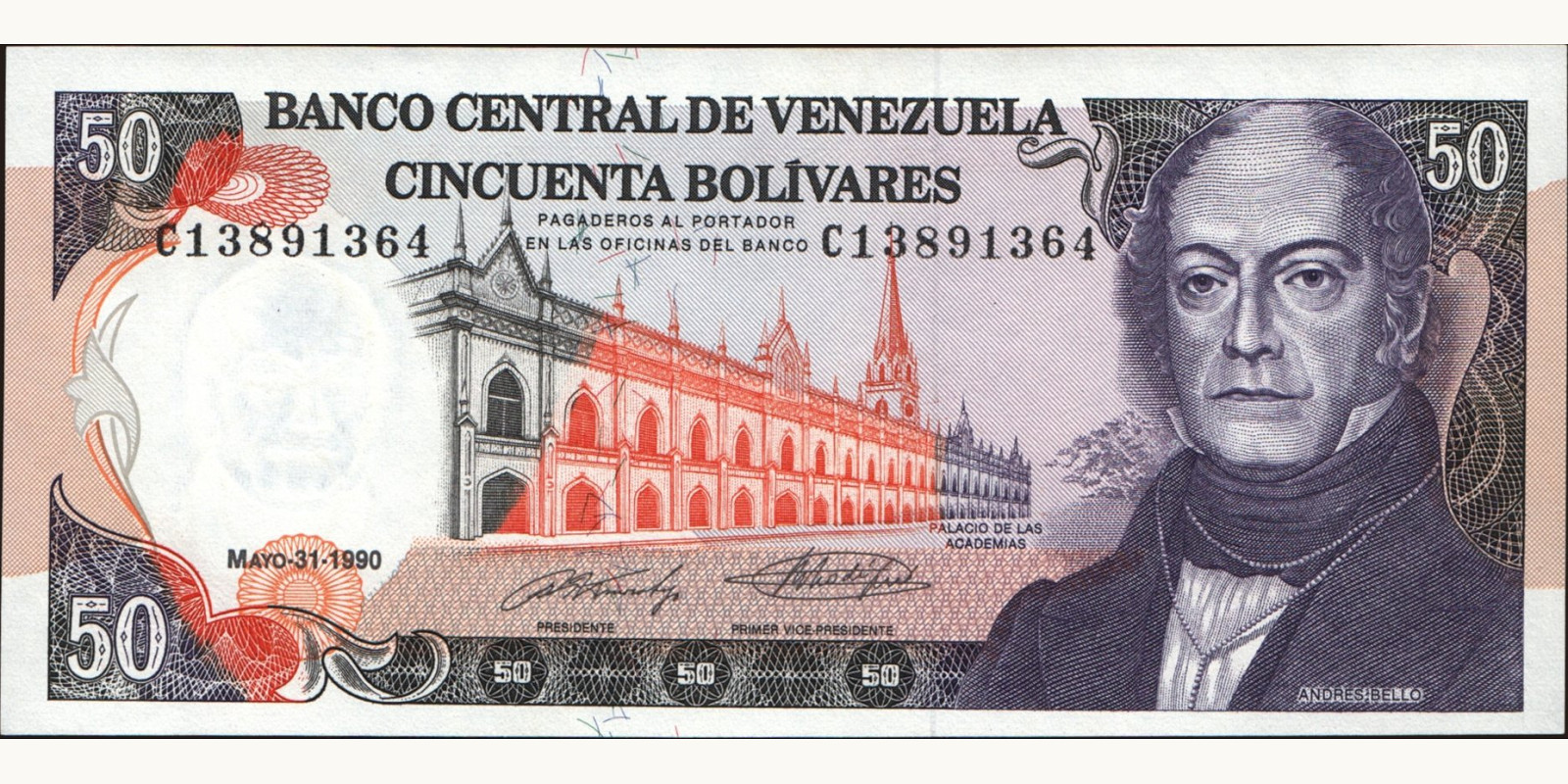 50 bolivars Venezuela 1990 — Front side