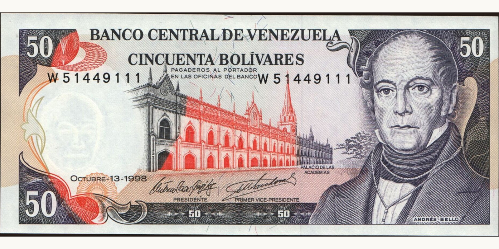 50 bolivars Venezuela 1998 — Front side