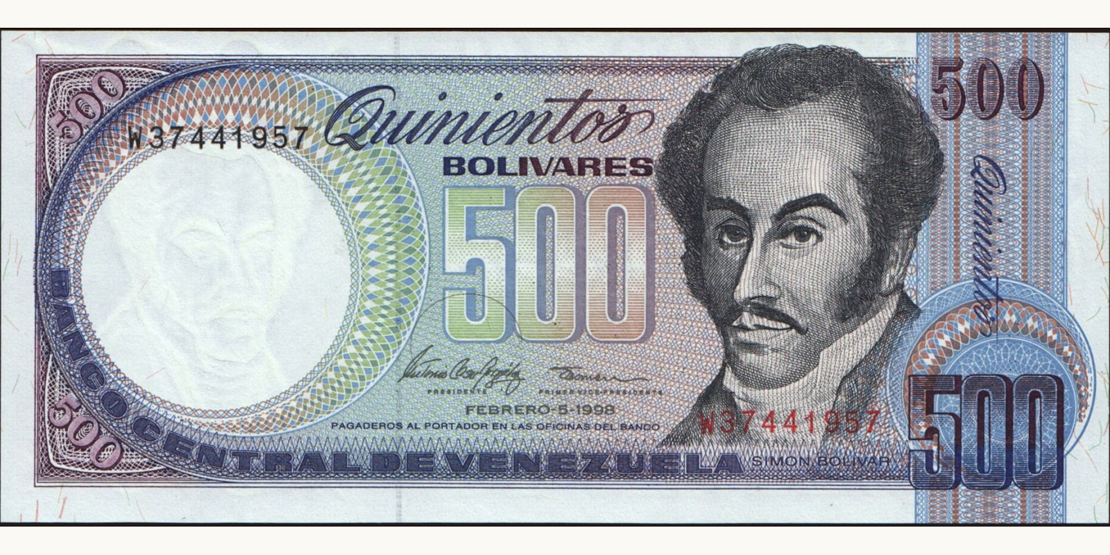 500 bolivars Венесуэла 1998 — Лицевая сторона
