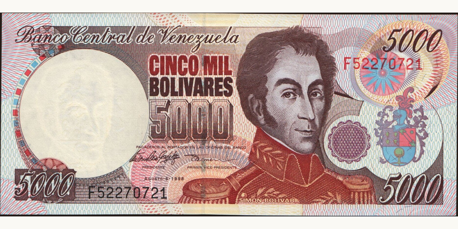 5000 bolivars Venezuela 1998 — Front side