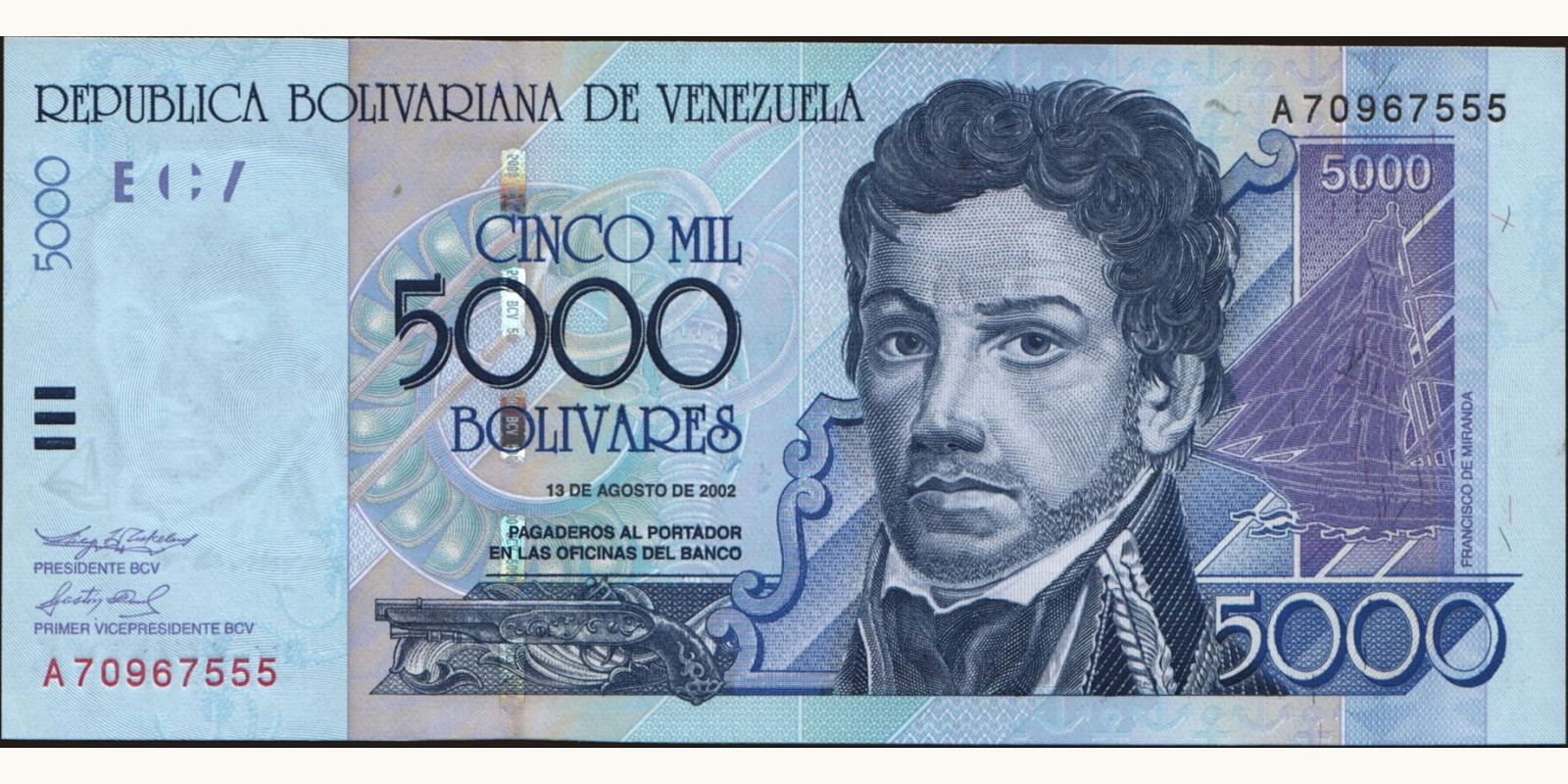 5000 bolivars Венесуэла 2002 — Лицевая сторона