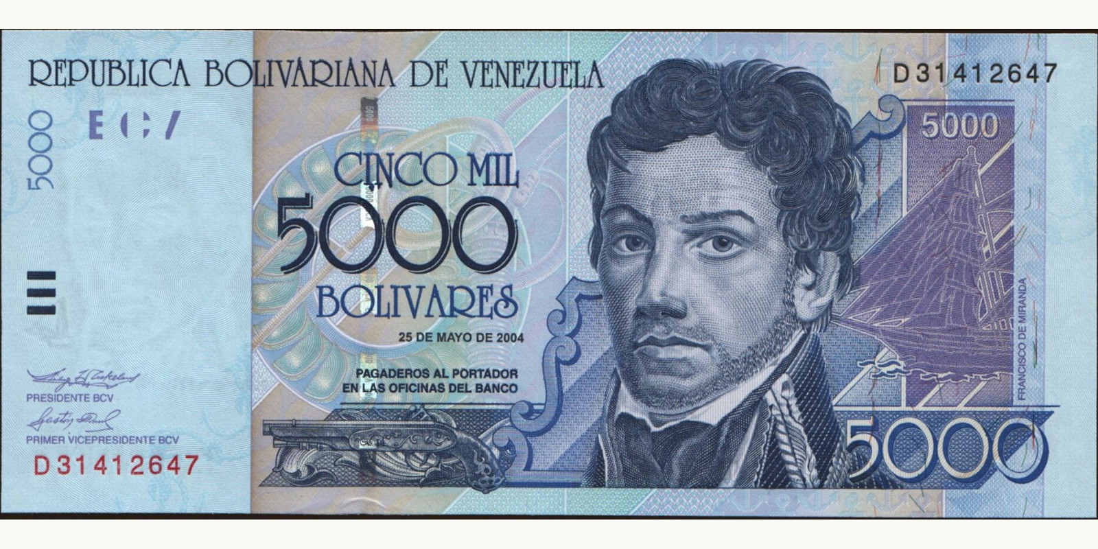 5000 bolivars Venezuela 2004 — Front side