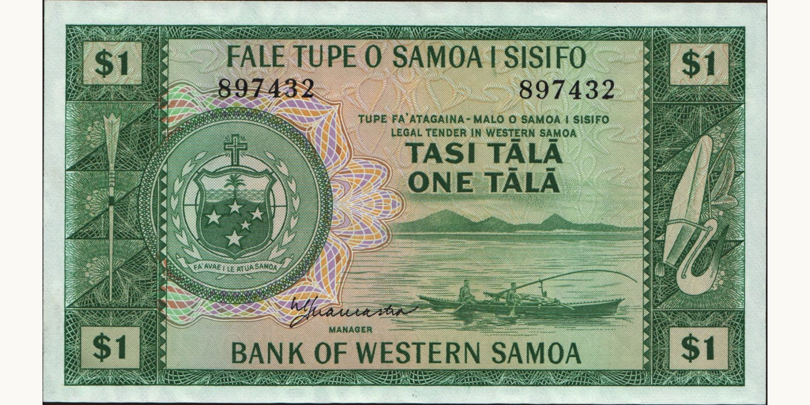 1 tala Самоа 1967 — Лицевая сторона