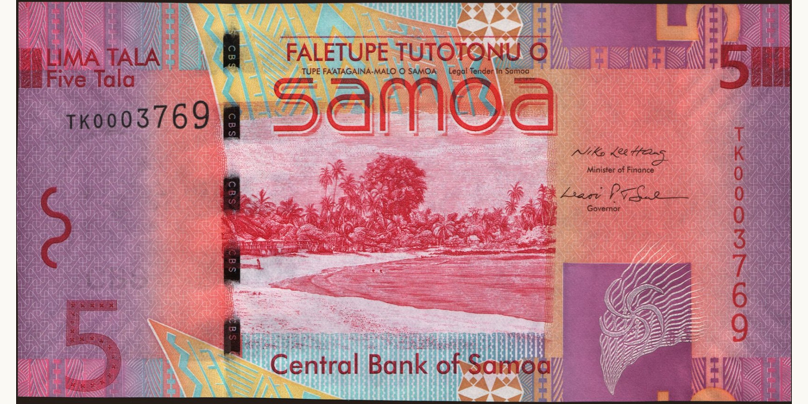 5 tala Samoa 2008 — Front side