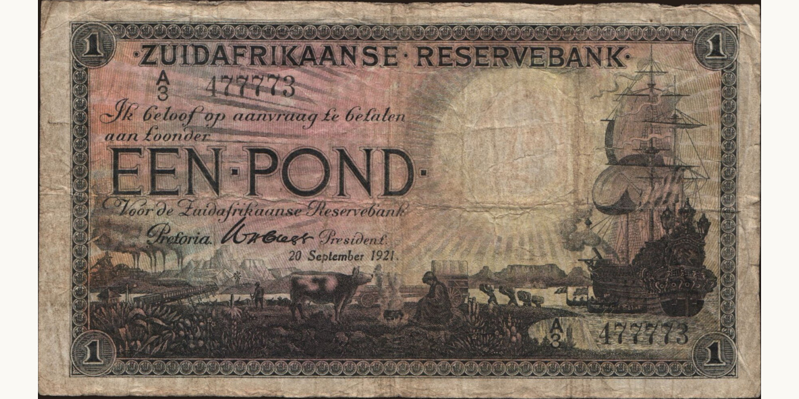 1 pounds ЮАР 1921 — Оборотная сторона
