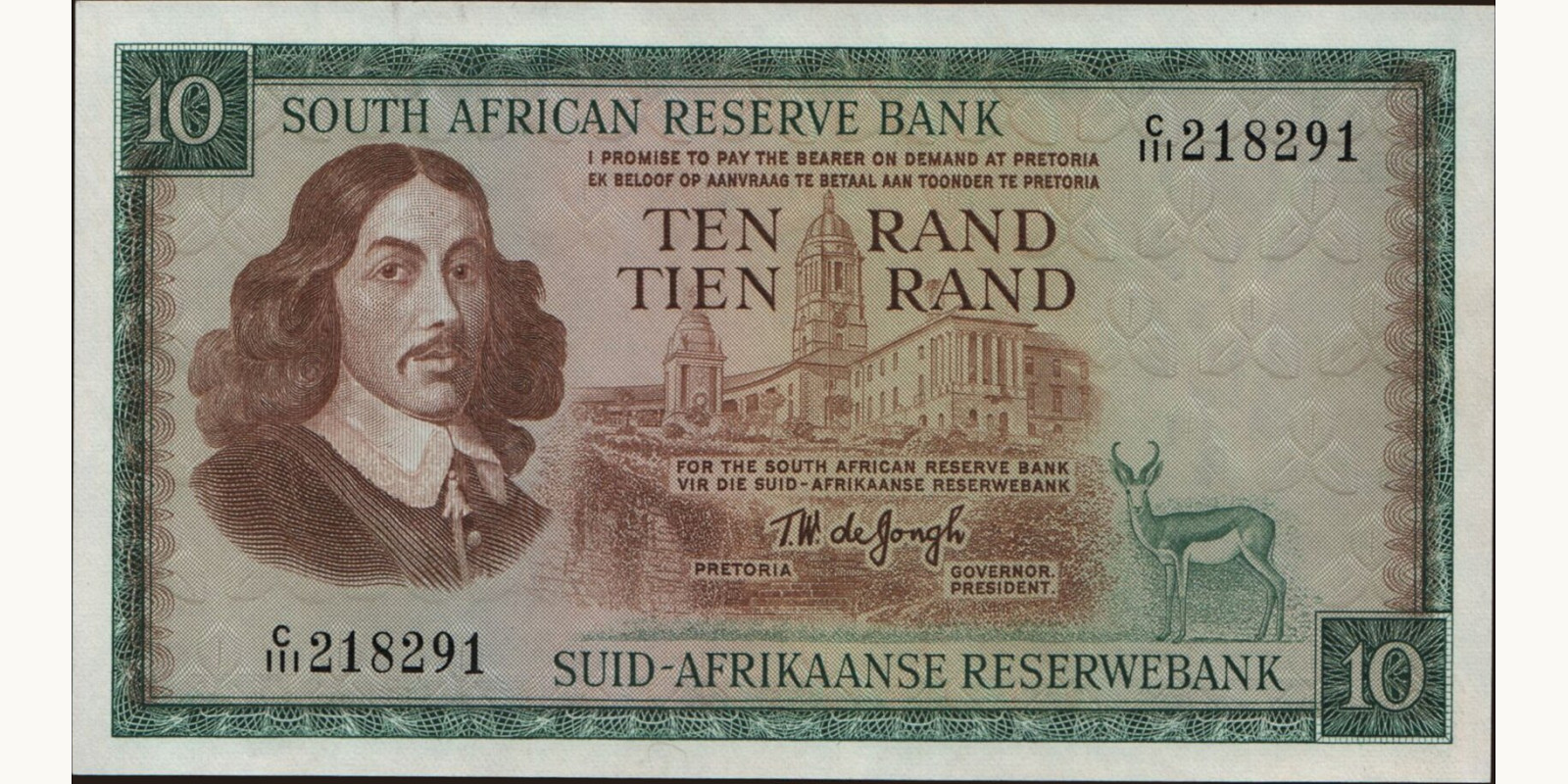 10 rand ЮАР 1967 — Лицевая сторона