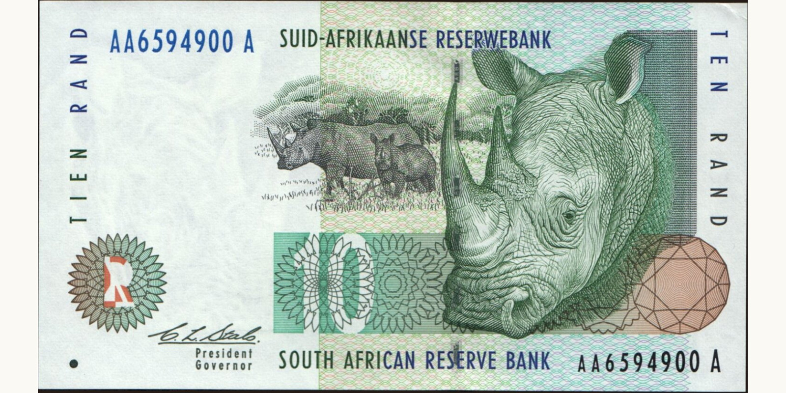 10 rand ЮАР 1993 — Лицевая сторона