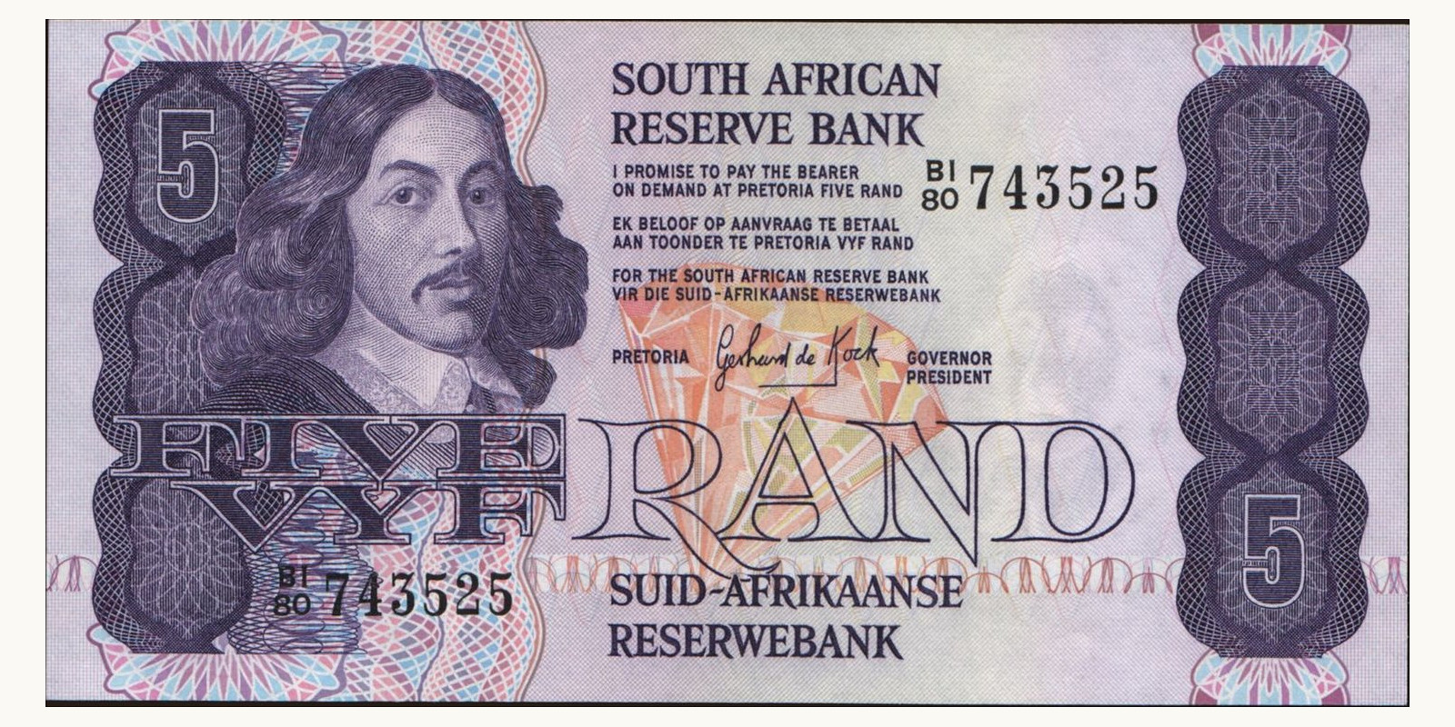 5 rand ЮАР 1981 — Лицевая сторона