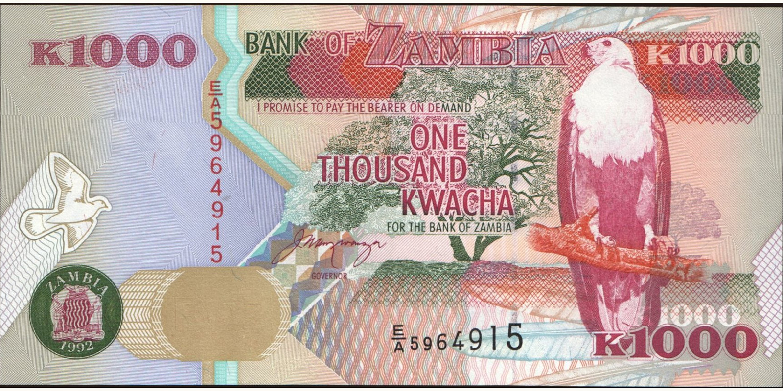 1000 kwacha Замбия 1992 — Лицевая сторона