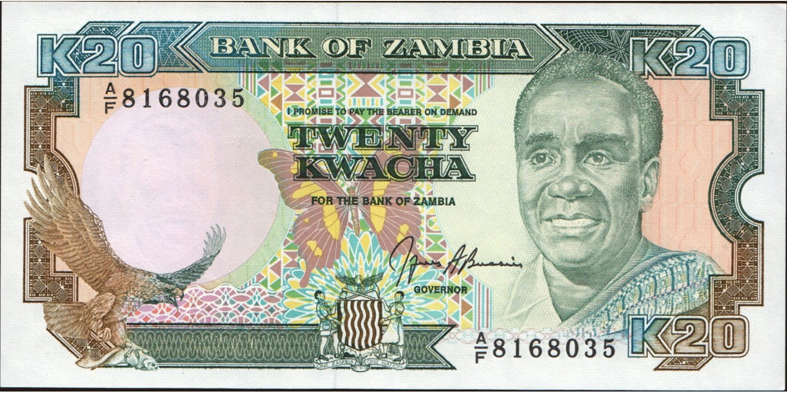 20 kwacha Замбия 1991 — Лицевая сторона