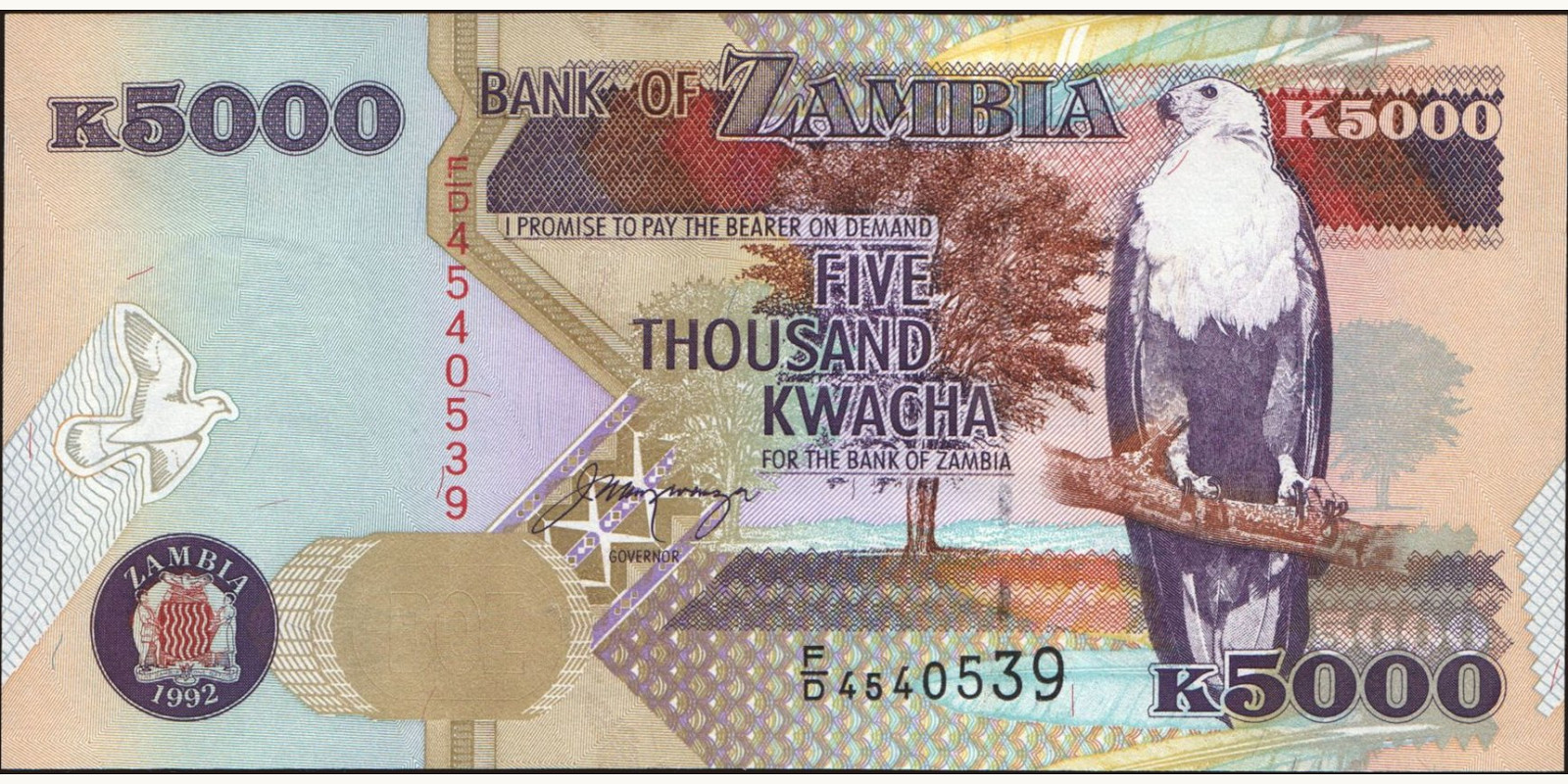 5000 kwacha Zambia 1992 — Front side