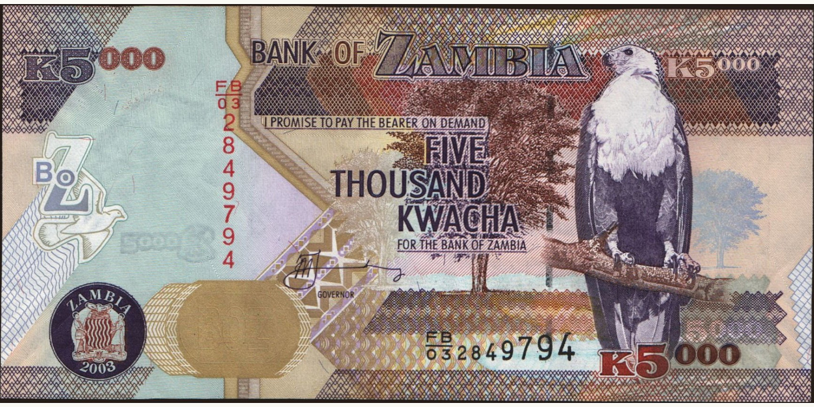 5000 kwacha Zambia 2001 — Front side