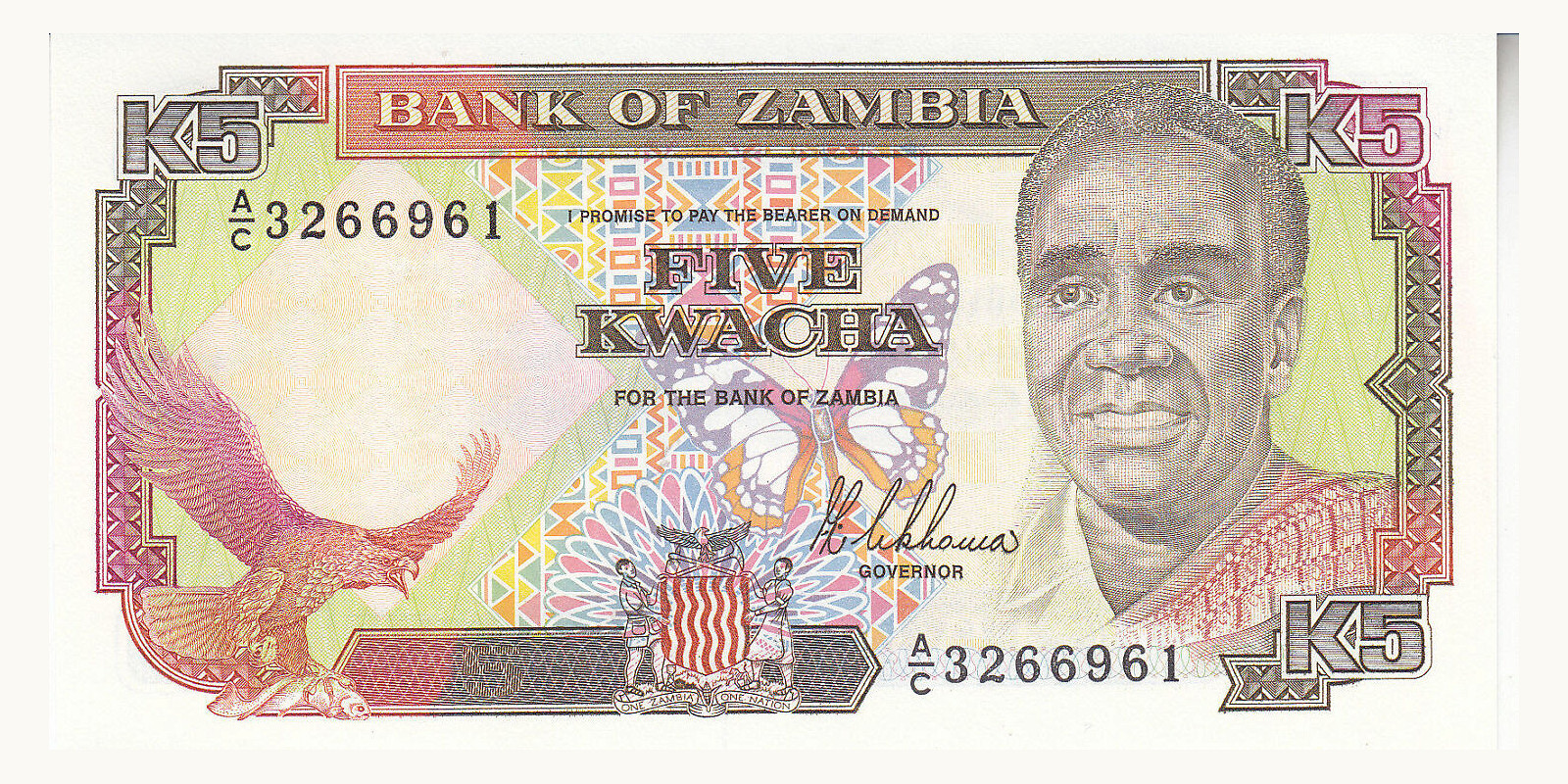 5 kwacha Zambia 1989 — Front side