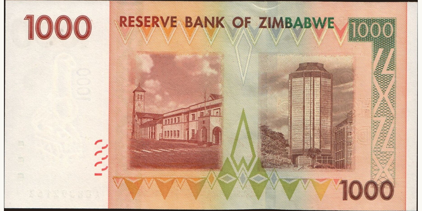 1000 dollars Зимбабве 2007 — Оборотная сторона