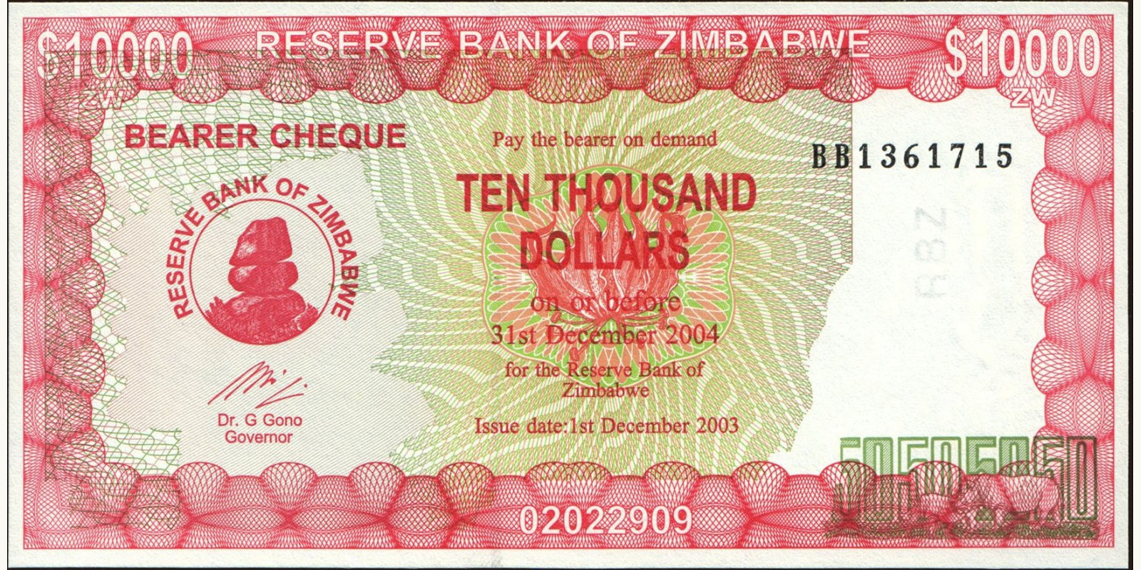 10000 dollars Zimbabwe 2003 — Front side