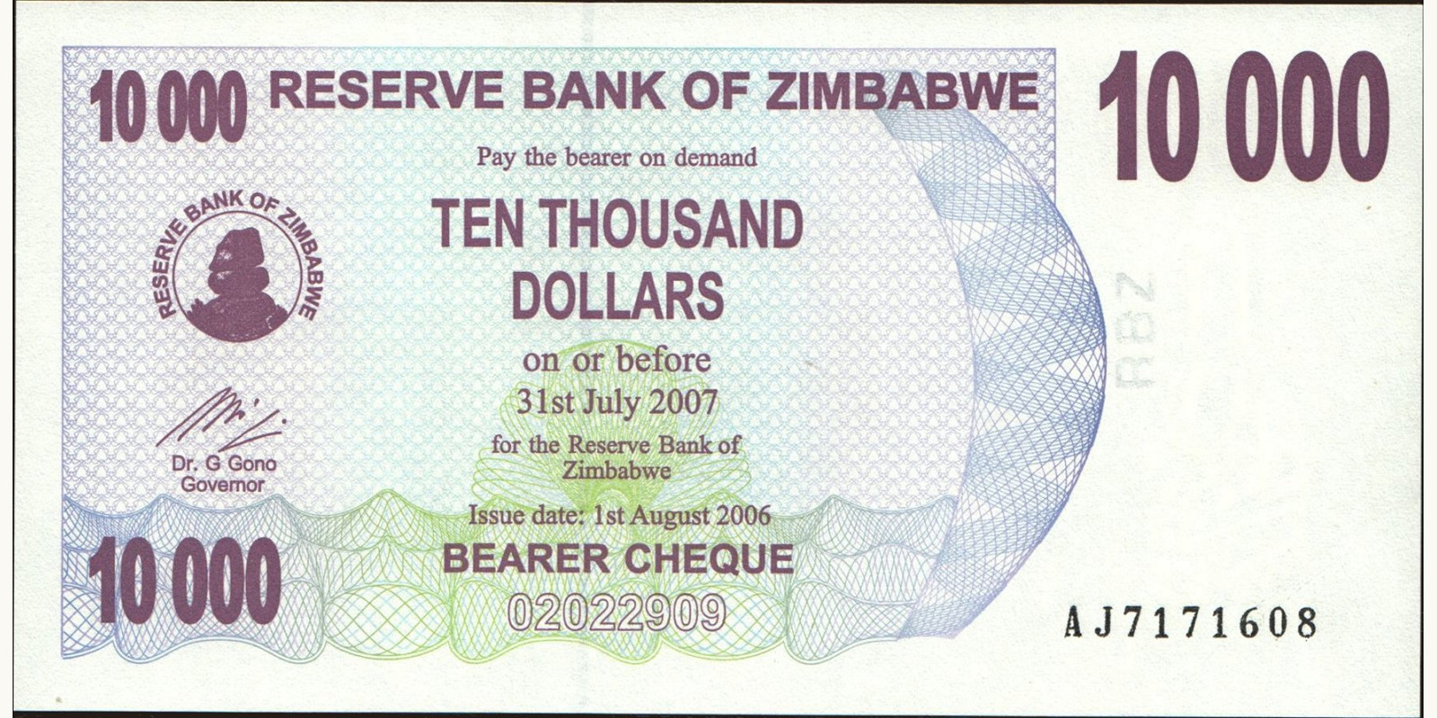 10000 dollars Зимбабве 2006 — Лицевая сторона