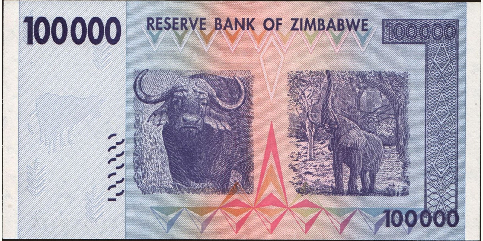 100000 dollars Zimbabwe 2008 — Back side