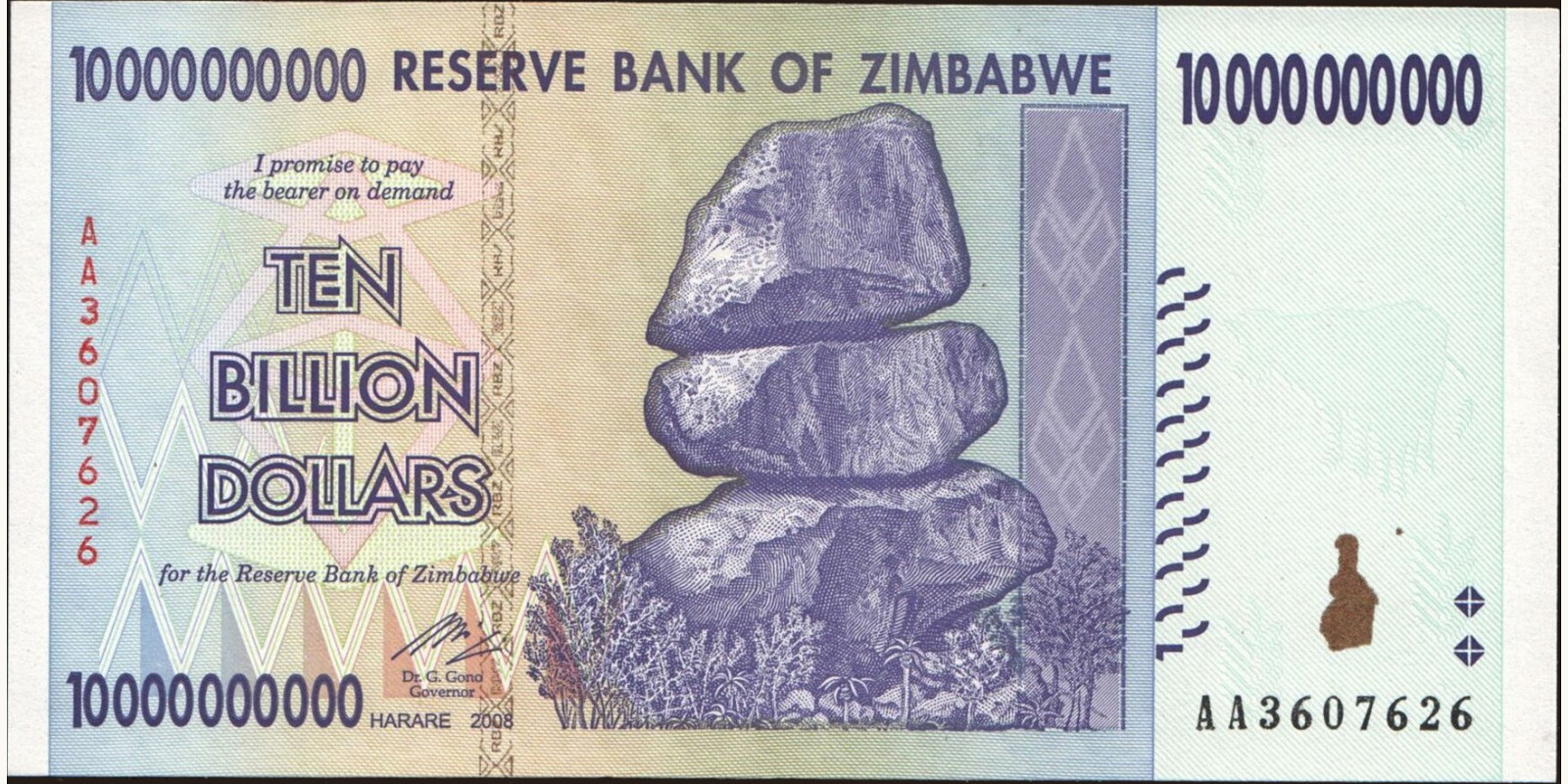 10000000000 dollars Zimbabwe 2008 — Front side