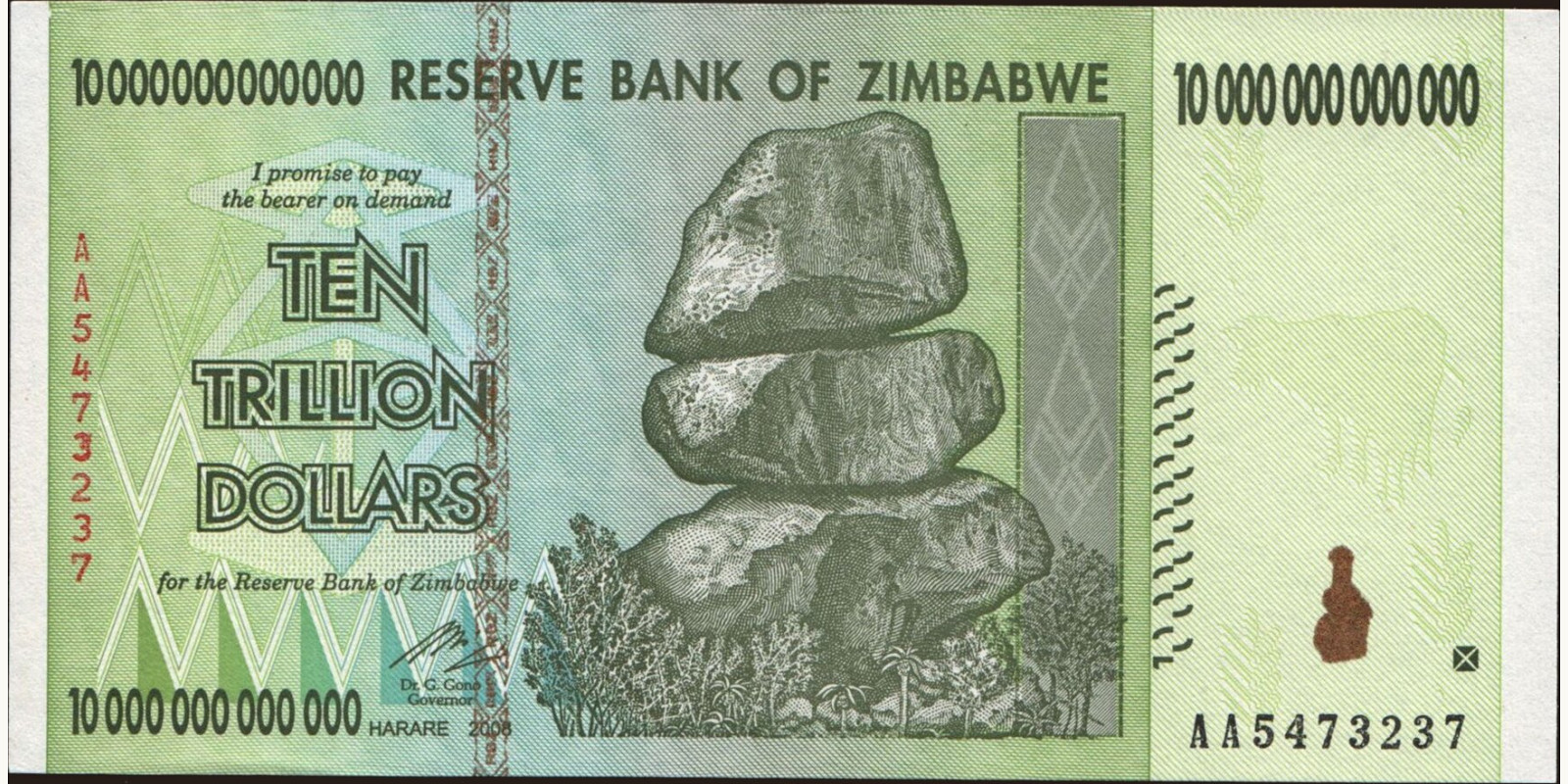 10000000000000 dollars Zimbabwe 2008 — Front side