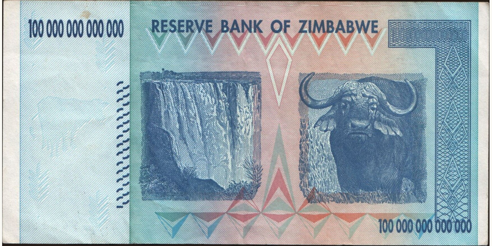 100000000000000 dollars Zimbabwe 2008 — Back side