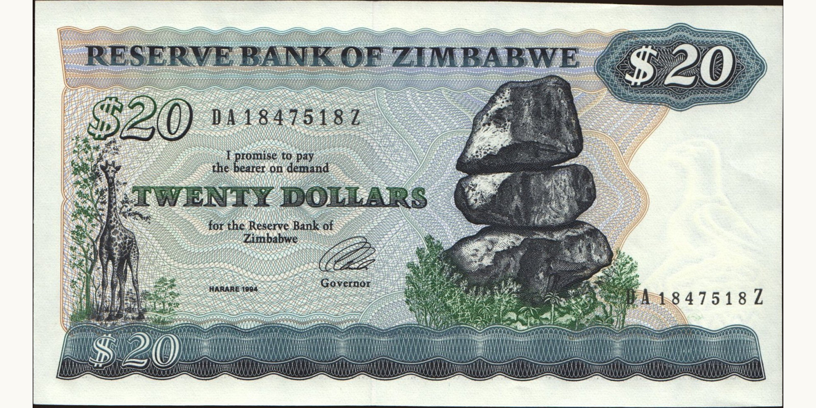 20 dollars Зимбабве 1994 — Лицевая сторона