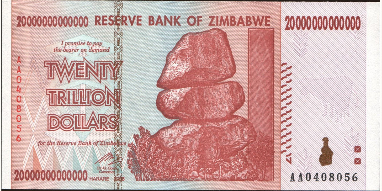 20000000000000 dollars Zimbabwe 2008 — Front side