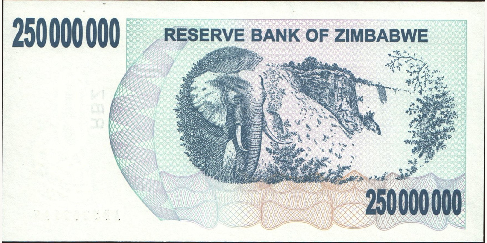 250000000 dollars Zimbabwe 2008 — Back side