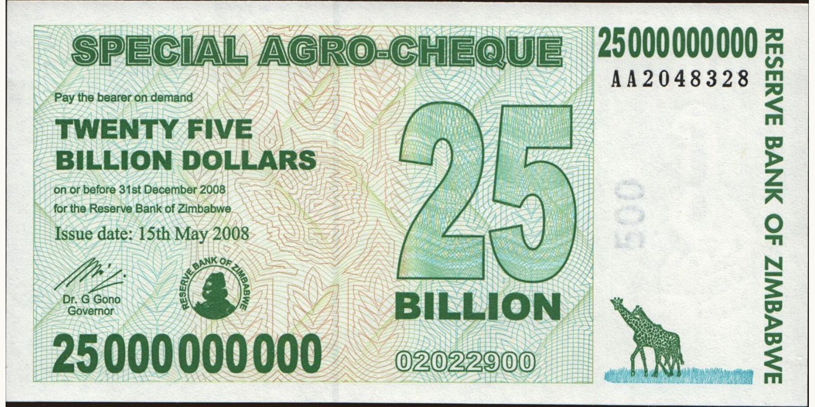 25000000000 dollars Zimbabwe 2008 — Front side