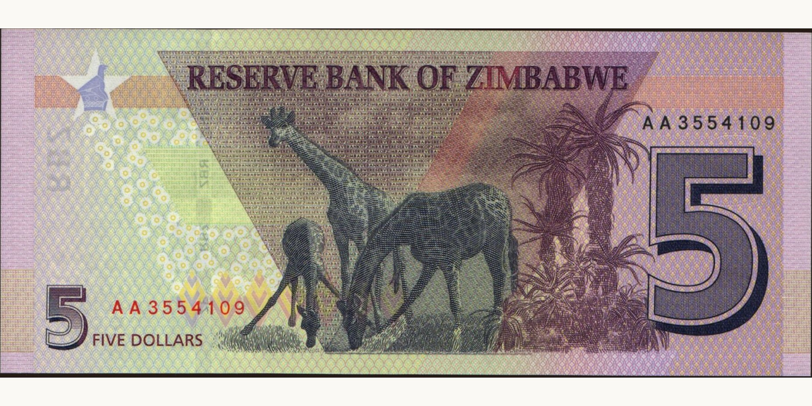 5 dollars Zimbabwe 2019 — Back side