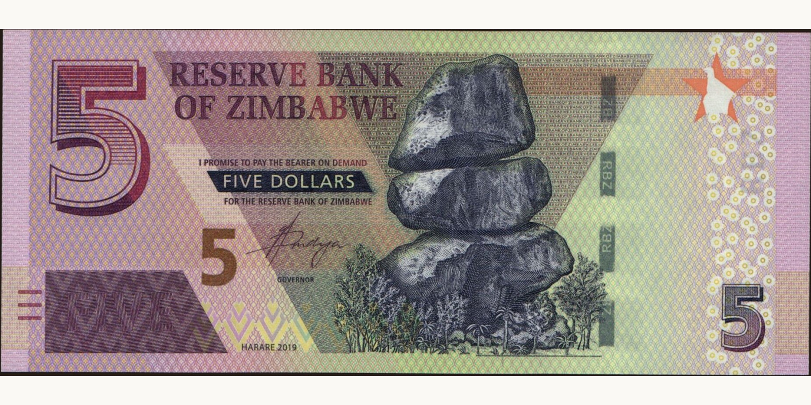 5 dollars Zimbabwe 2019 — Front side